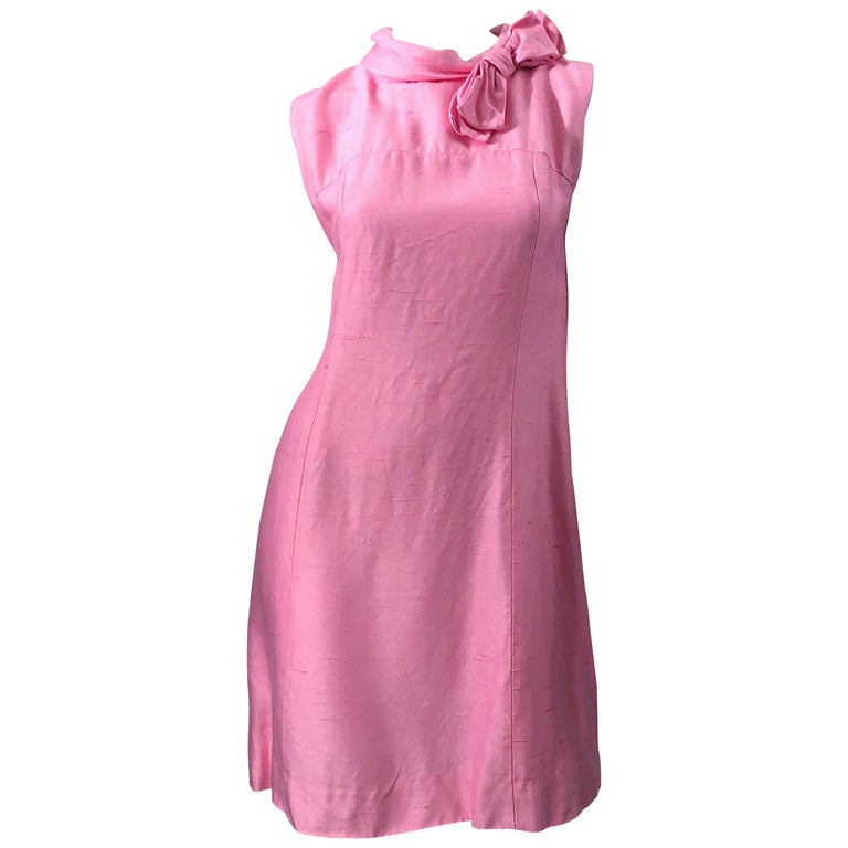 Chic 1960s Bubblegum Pink Jackie O Style Vintage 60s Raw Silk Bow Dress ...