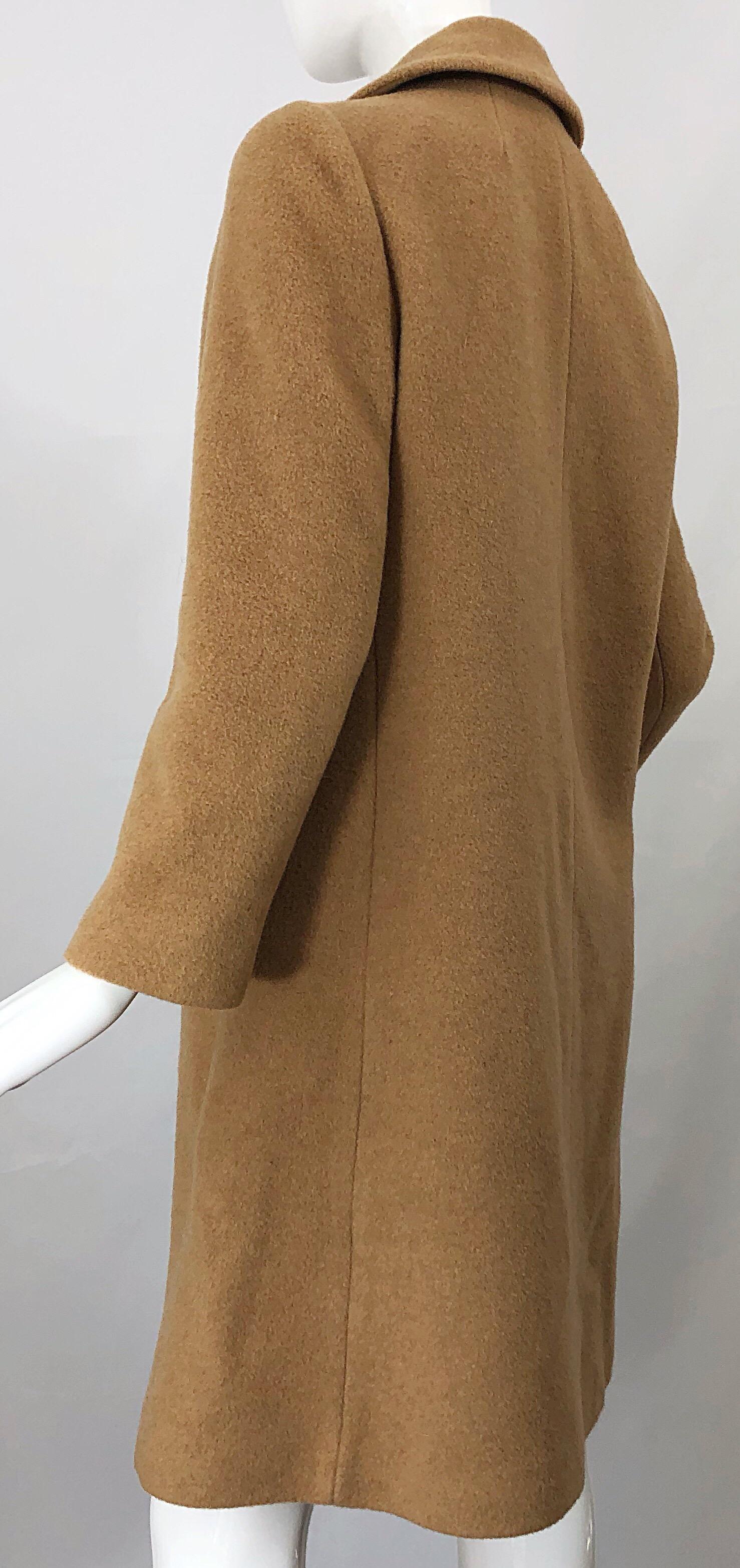 Chic 1960s Camel Tan Camels Hair Wool Double Breasted Vintage Swing Jacket Coat 2