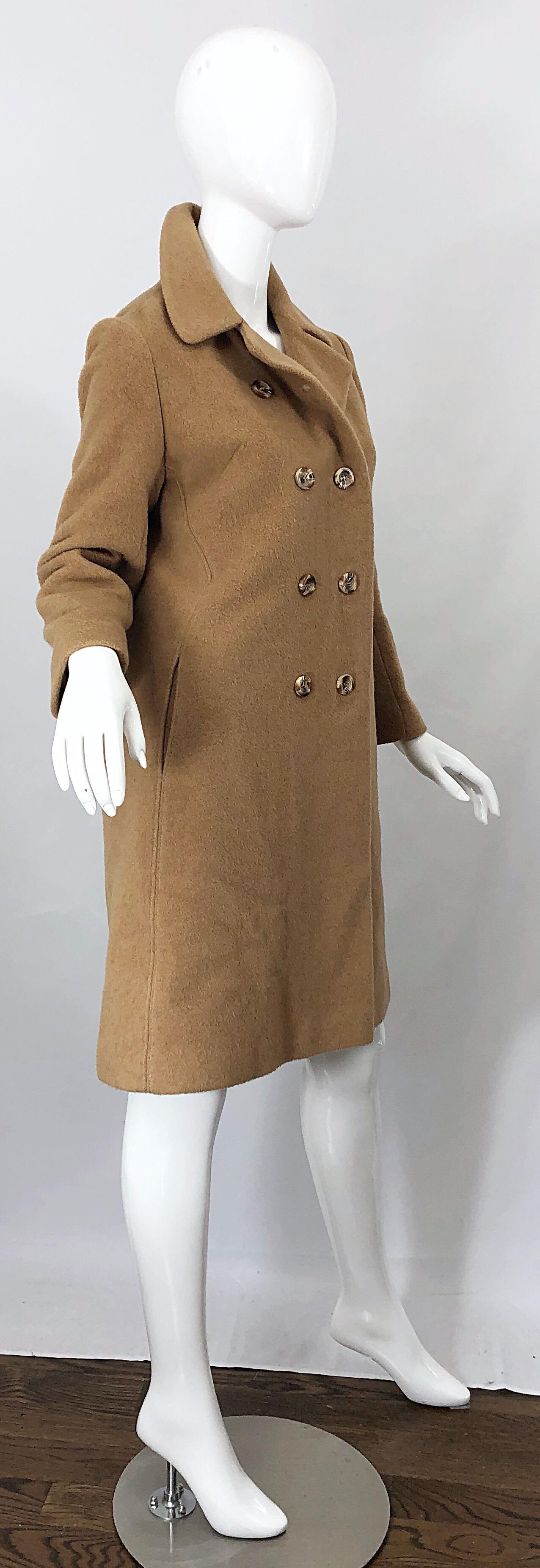 Chic 1960s Camel Tan Camels Hair Wool Double Breasted Vintage Swing Jacket Coat 3