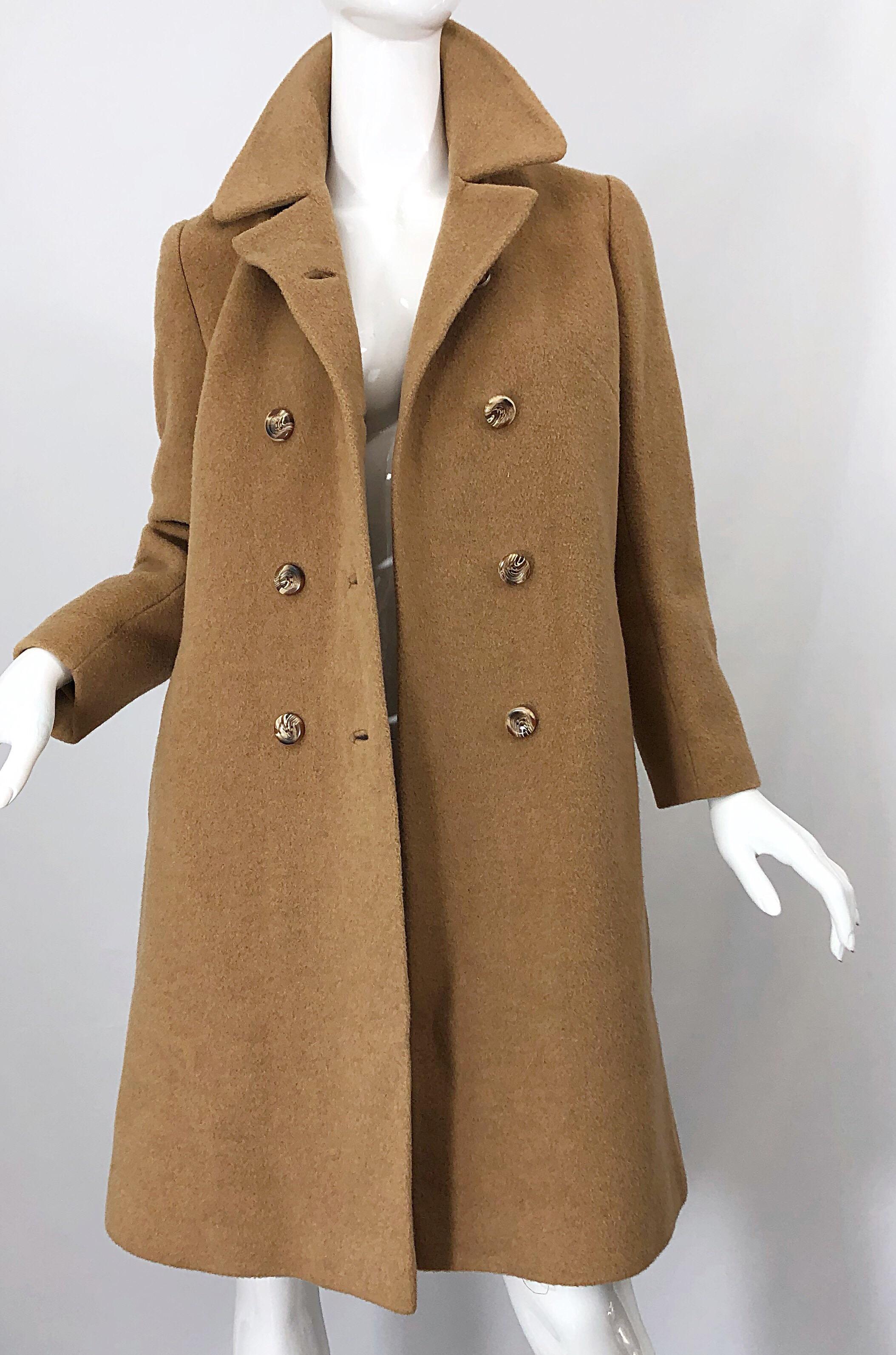 Chic 1960s Camel Tan Camels Hair Wool Double Breasted Vintage Swing Jacket Coat 4