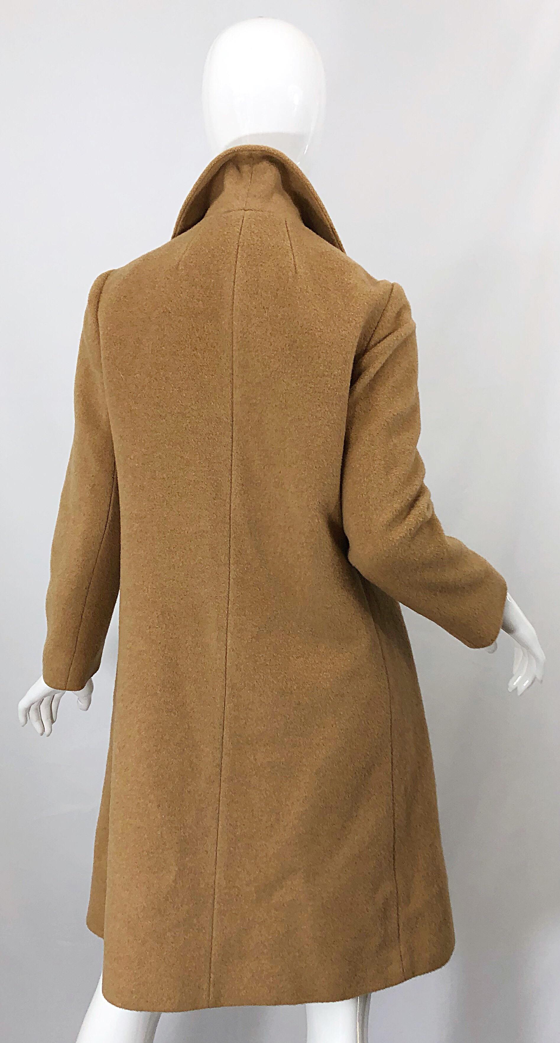 Chic 1960s Camel Tan Camels Hair Wool Double Breasted Vintage Swing Jacket Coat 5