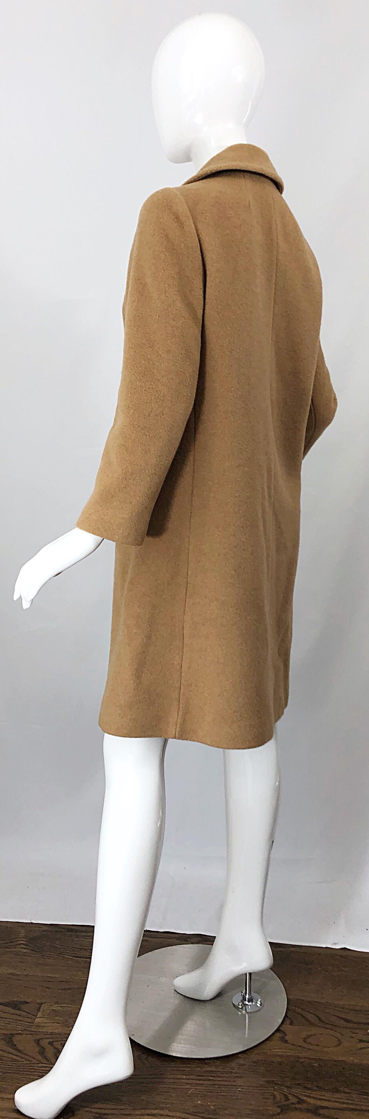 Chic 1960s Camel Tan Camels Hair Wool Double Breasted Vintage Swing Jacket Coat 8