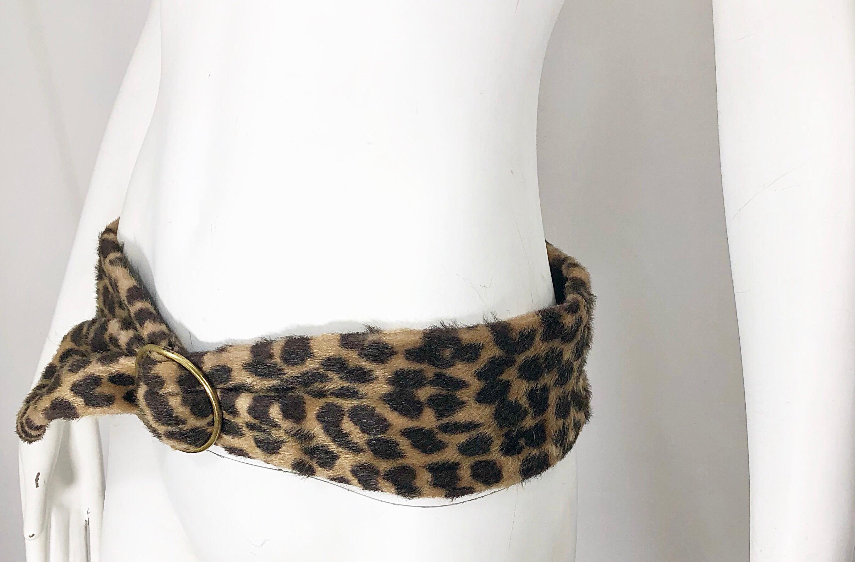 Black Chic 1960s Dame New York Leopard Print Faux Fur Vintage 60s Mod Retro Belt For Sale