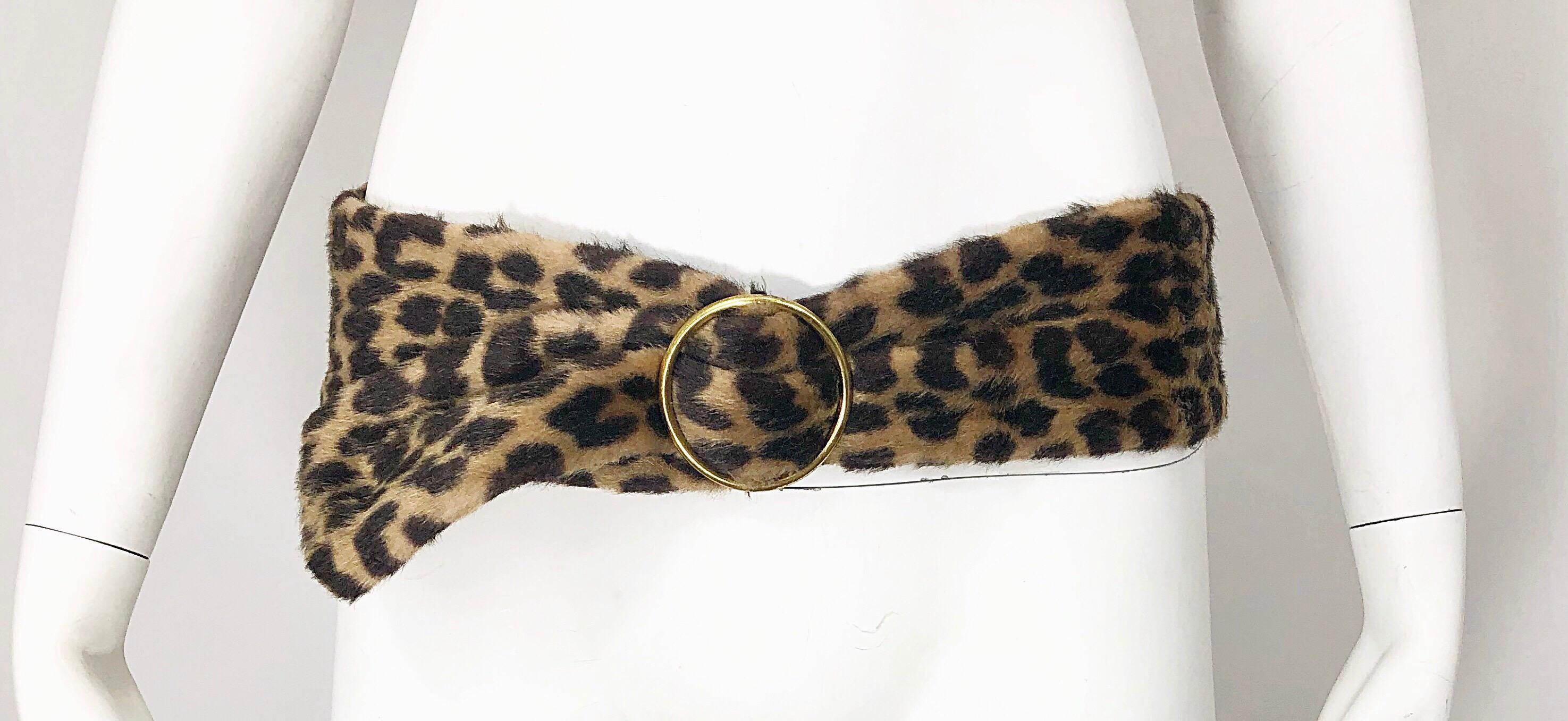 Women's Chic 1960s Dame New York Leopard Print Faux Fur Vintage 60s Mod Retro Belt For Sale