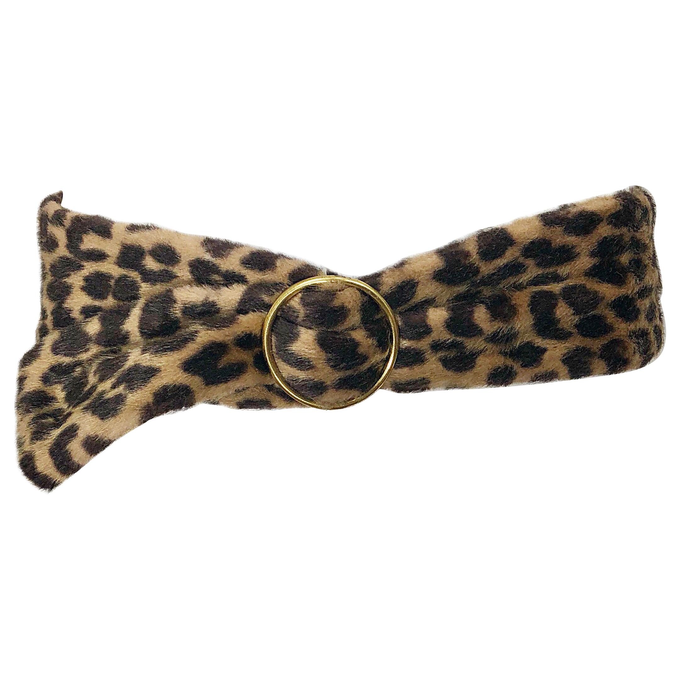 Chic 1960s Dame New York Leopard Print Faux Fur Vintage 60s Mod Retro Belt