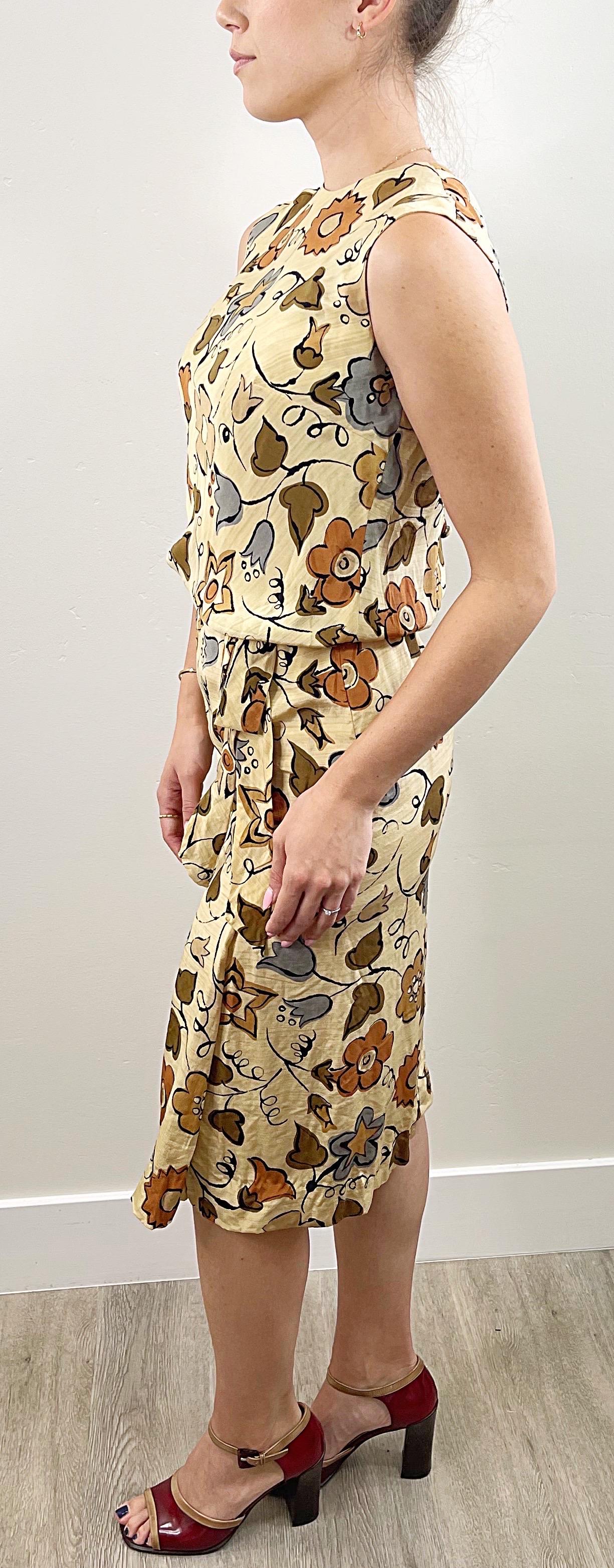 Schickes 1960er Designer Größe 4 Herbstlicher Blumendruck Vintage 60s Seidenkleid im Angebot 6