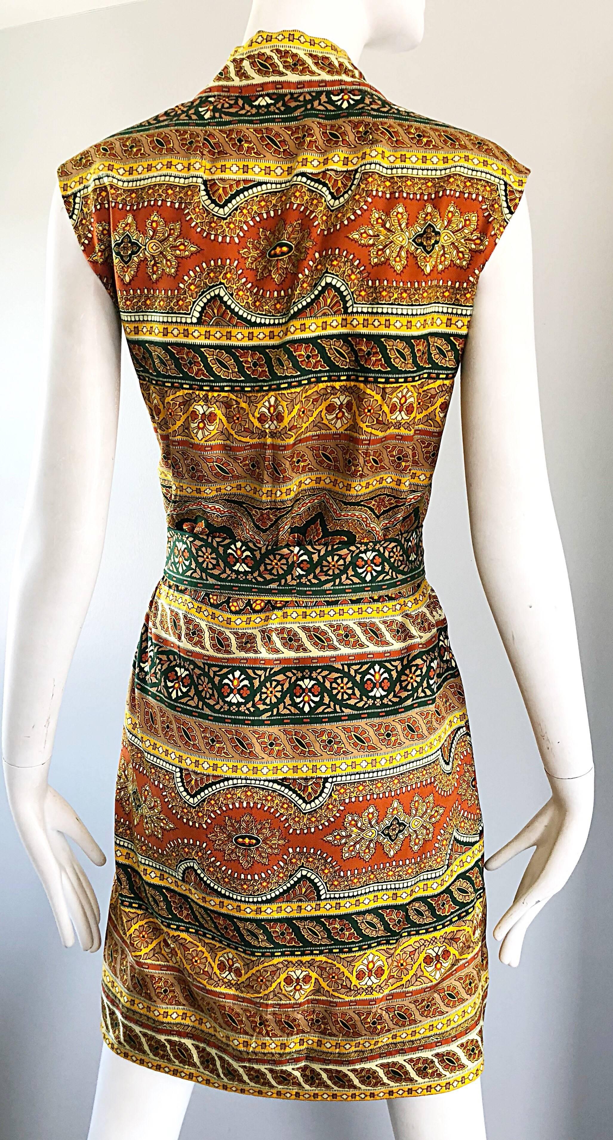 Chic 1960s Donald Brooks Batik Ethnic Print Vintage 60s Silk Wrap Dress + Belt 7