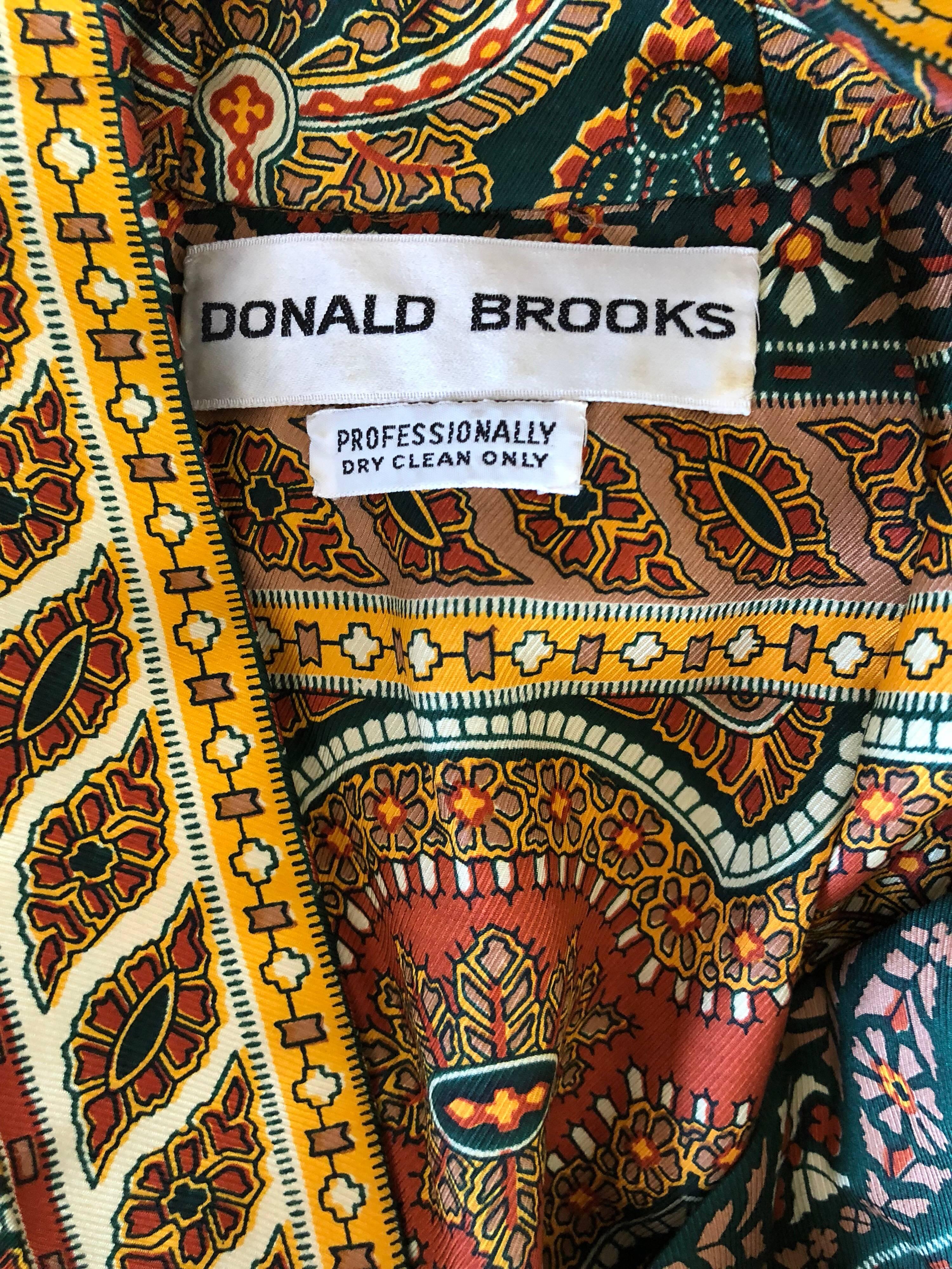 Chic 1960s Donald Brooks Batik Ethnic Print Vintage 60s Silk Wrap Dress + Belt 10