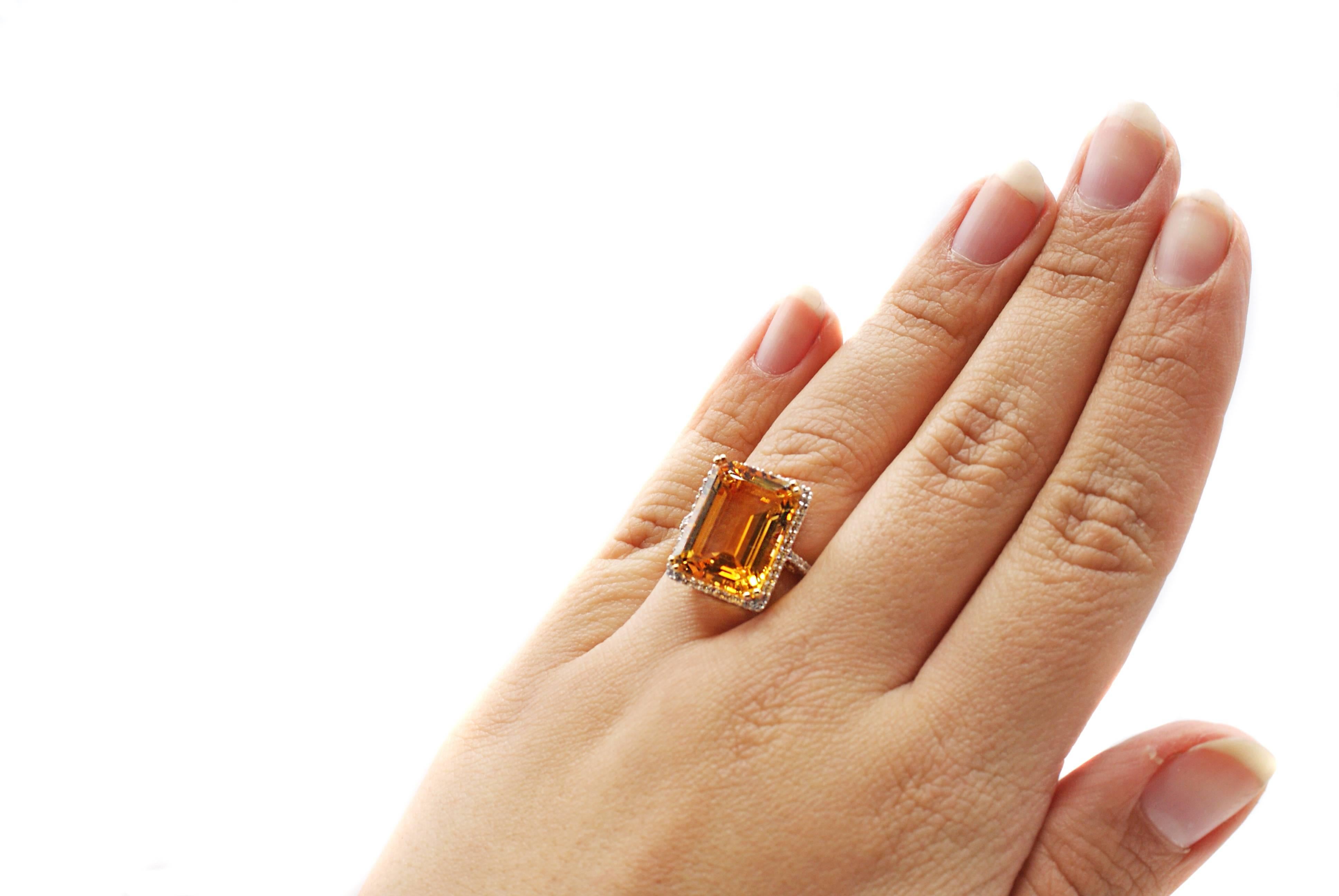 Emerald Cut Chic 1960s Golden Citrine Diamond 18 Karat Yellow Gold Ring