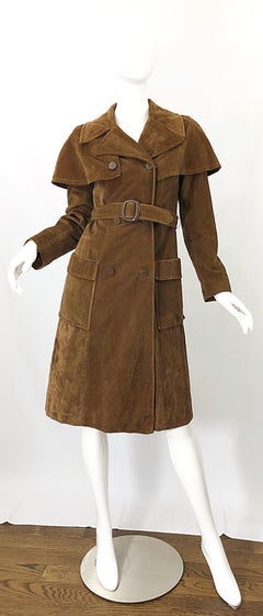 Chic 1960s Harzfeld's Brown Velvet Double Breasted Vintage Aviator Trench Jacket