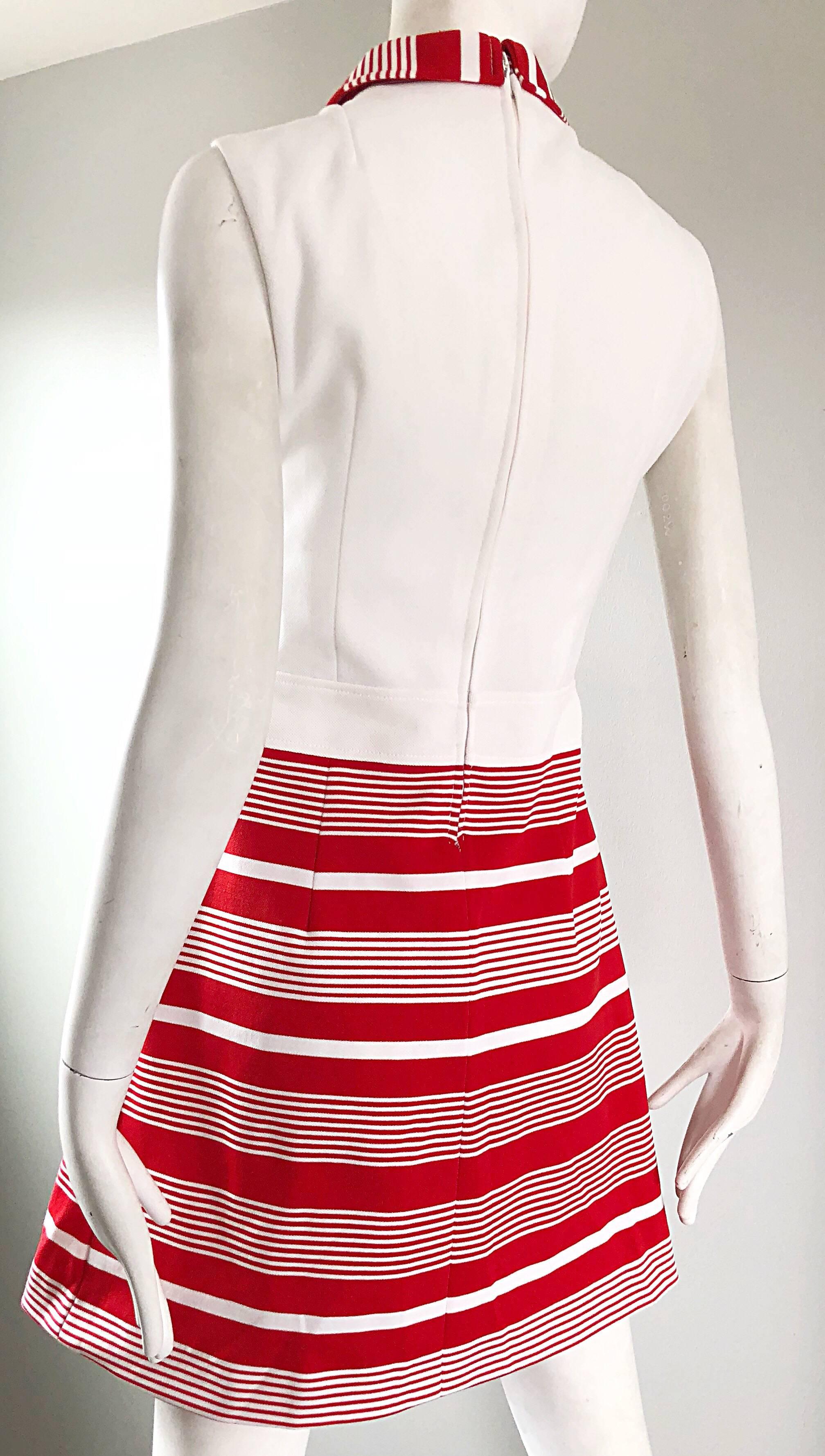 1960s Italian Red and White Striped A Line Knit Vintage 60s Scooter Dress For Sale 6