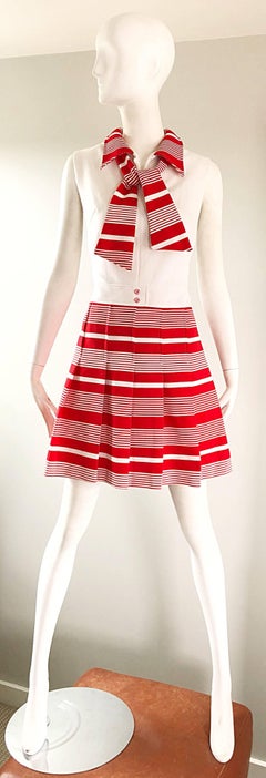 1960s Italian Red and White Striped A Line Knit Vintage 60s Scooter Dress