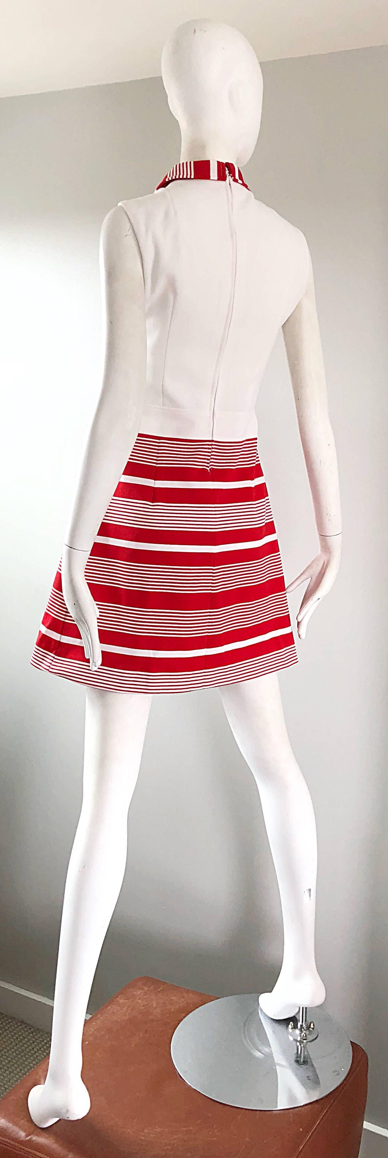 1960s Italian Red and White Striped A Line Knit Vintage 60s Scooter Dress For Sale 4