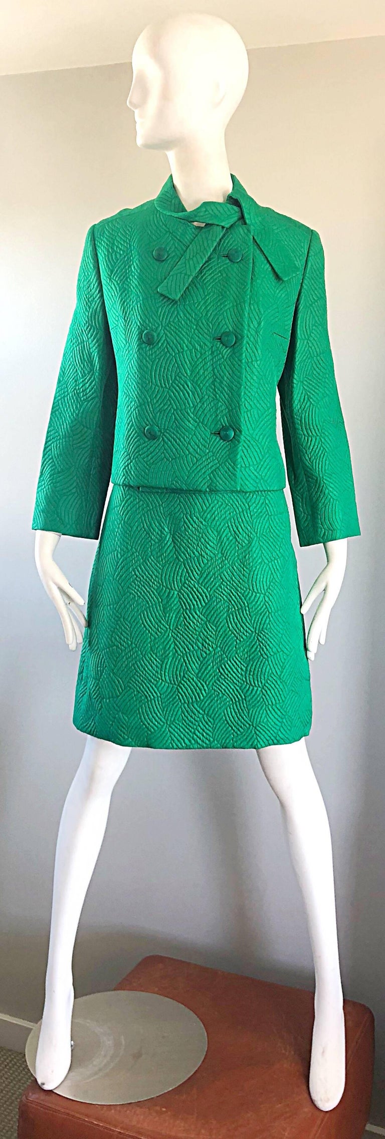 Chic 1960s Kelly Green Quilted Silk Dress and Cropped ...