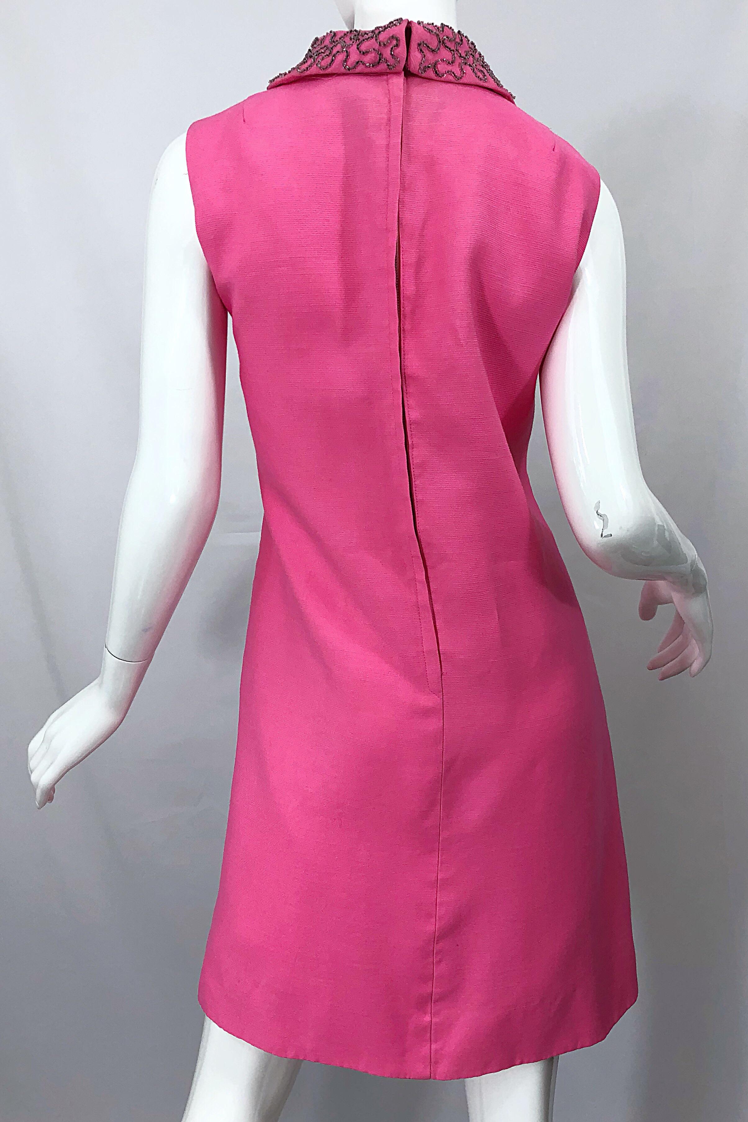 Chic 1960s Large Plus Size Bubblegum Pink Beaded Vintage 60s Shift Dress 6