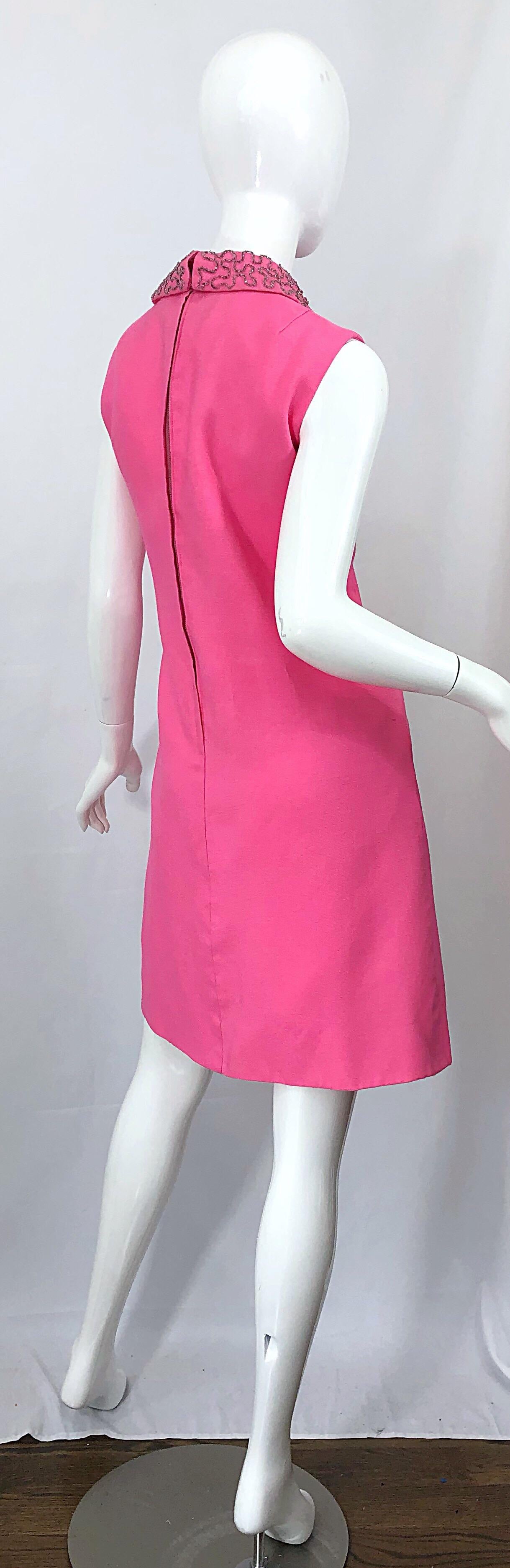 Chic 1960s Large Plus Size Bubblegum Pink Beaded Vintage 60s Shift Dress 10