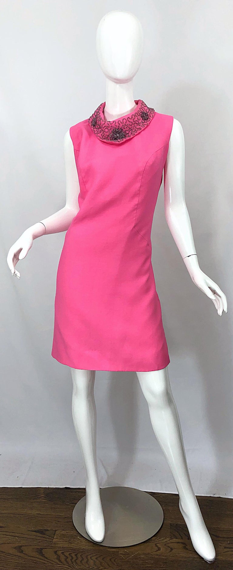Chic 1960s Large Plus Size Bubblegum Pink Beaded Vintage 60s Shift ...