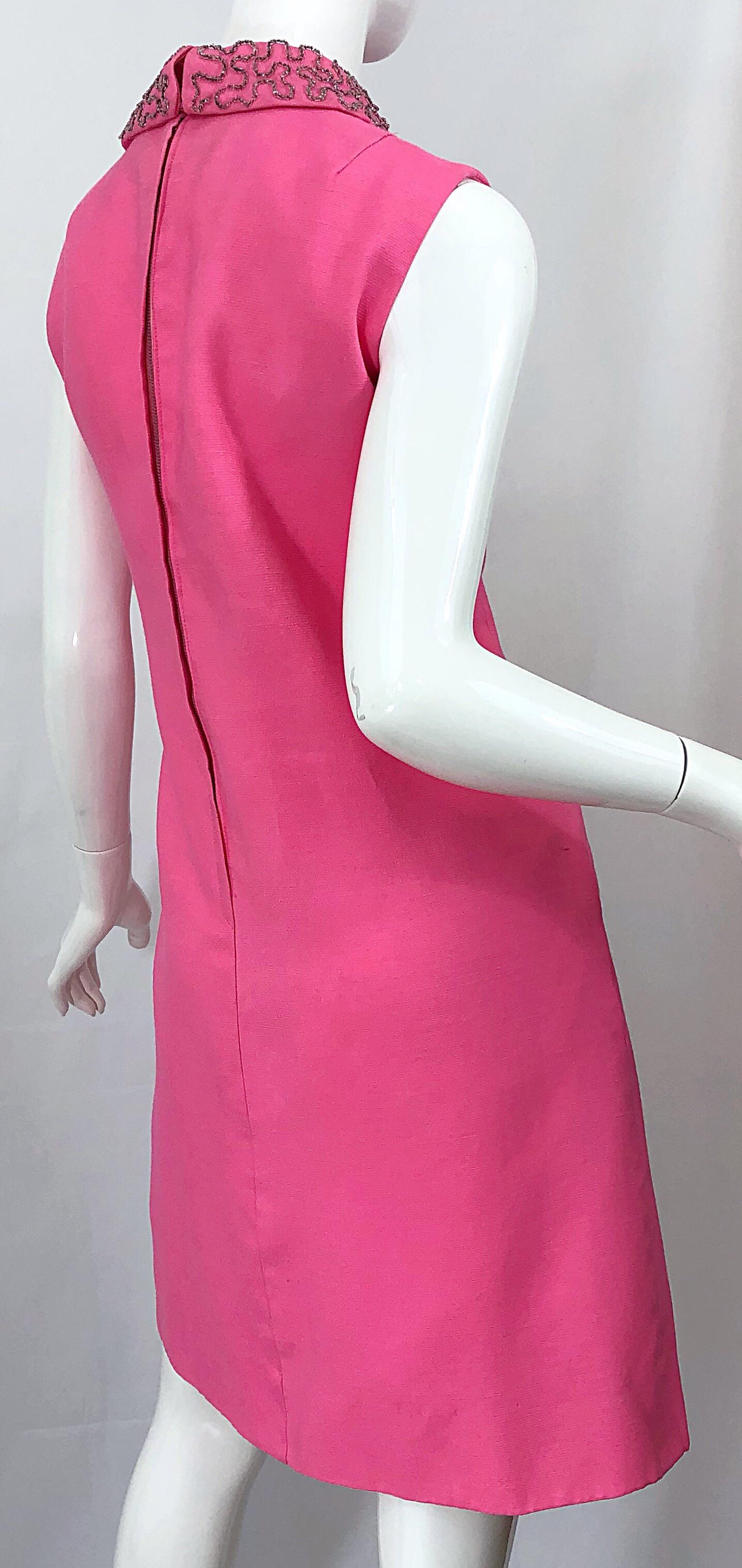 Chic 1960s Large Plus Size Bubblegum Pink Beaded Vintage 60s Shift Dress 3