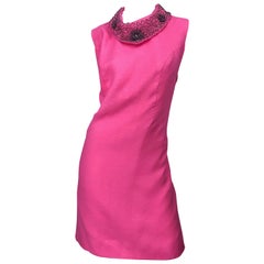 Chic 1960s Large Plus Size Bubblegum Pink Beaded Vintage 60s Shift Dress