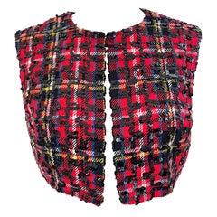 Chic 1960s Lee Jordan Red Tartan Plaid Sequin Vintage 60s Cropped Wool Vest