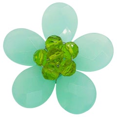 Chic 1960s Mint + Lime Green Beaded Flower Lucite Vintage 60s Brooch Pin Mod