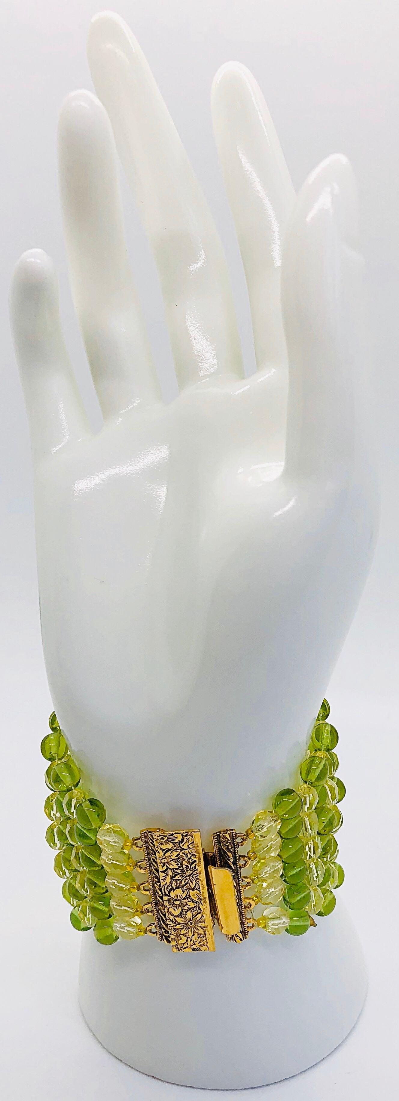 Chic 1960s Neon Lime Green + Hot Pink Lucite Vintage 60s Flower Bracelet Cuff 2