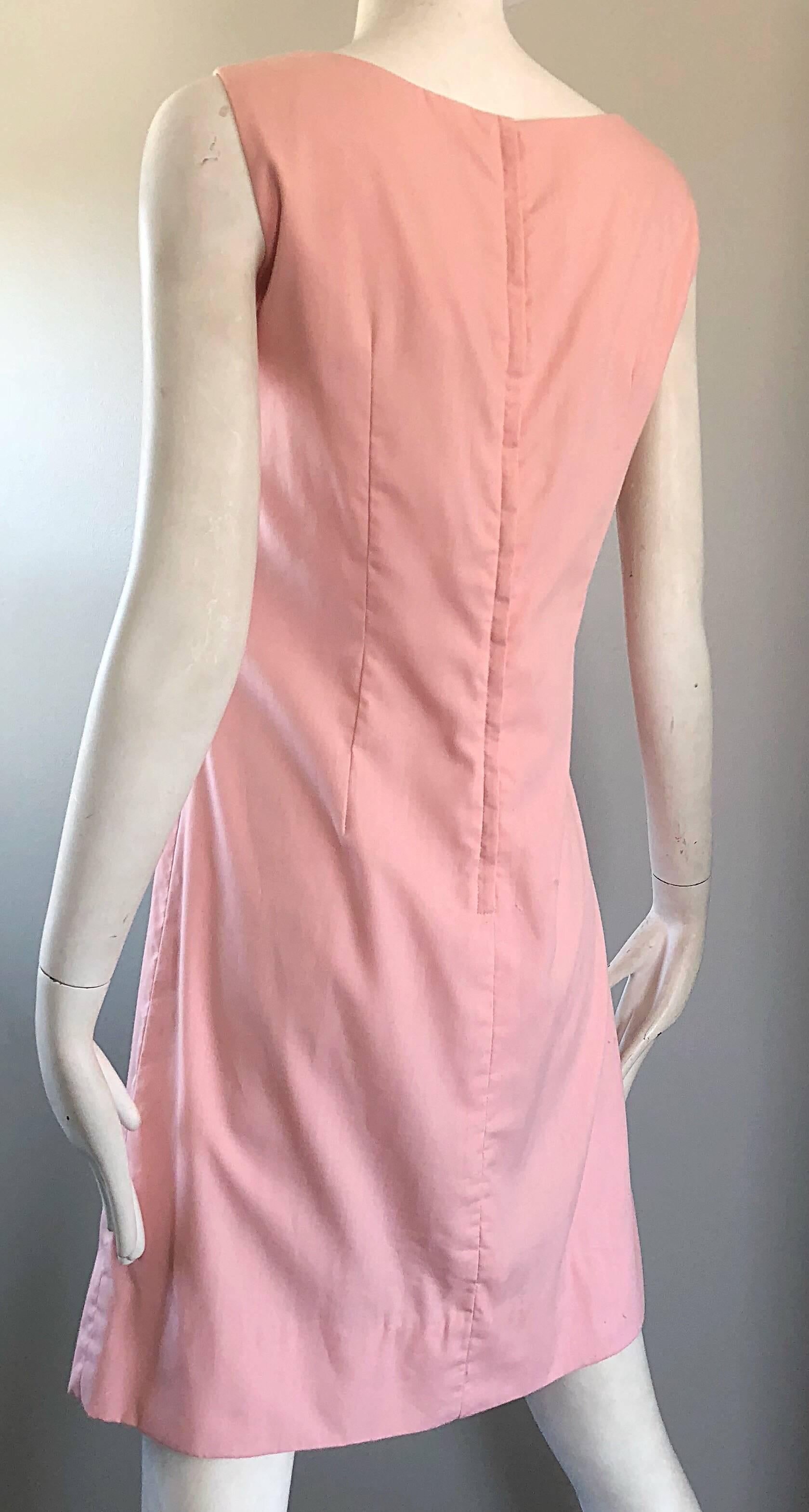 Chic 1960s Pale Pink Trees + Embrodiered Butterflies Novelty Vintage Shift Dress 7