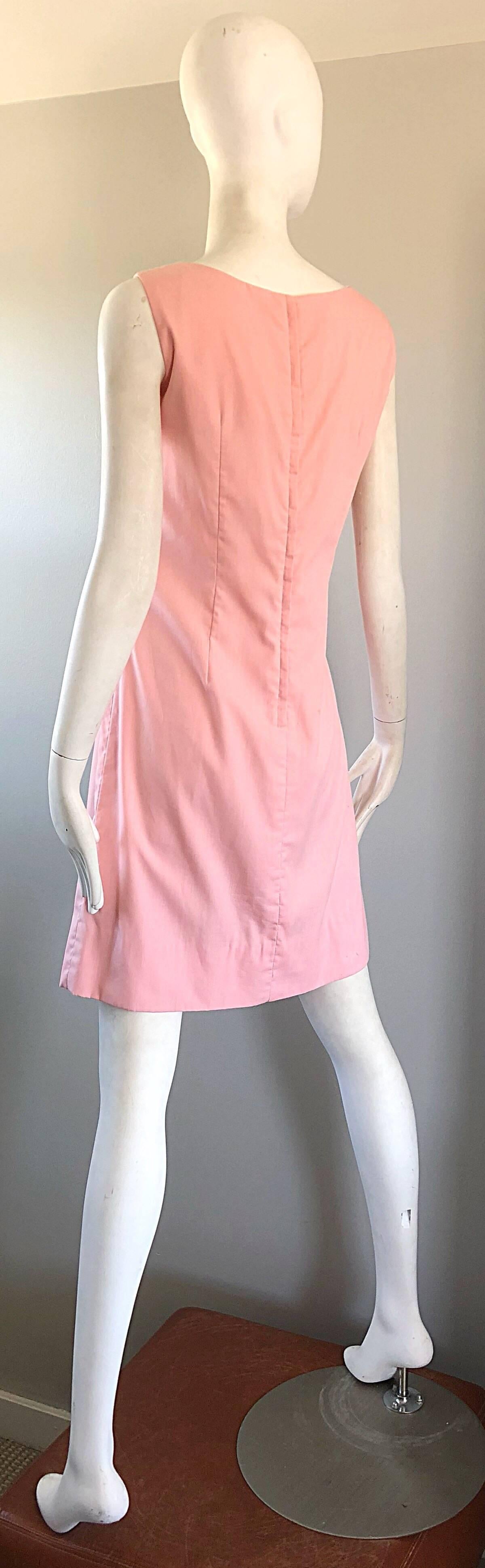 Women's Chic 1960s Pale Pink Trees + Embrodiered Butterflies Novelty Vintage Shift Dress