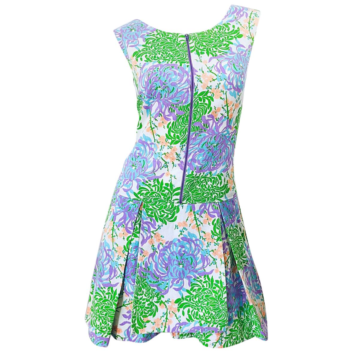 Chic 1960s Pastel Purple + Pink + Green + Blue Cotton One Piece Vintage Romper For Sale