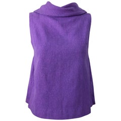 Chemise sans manches trapèze chic en lin violet à taille empire vintage des années 1960