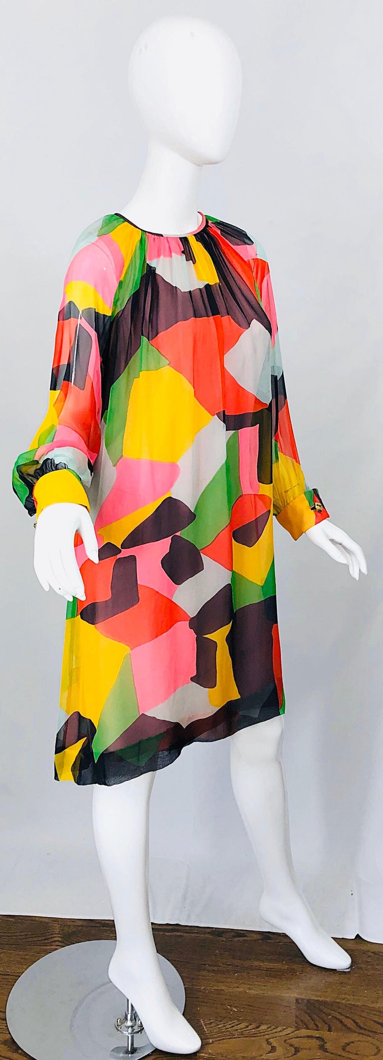 Chic 1960s Rembrandt by Ole Borden Silk Chiffon Abstract Print Vintage 60s Dress For Sale 6