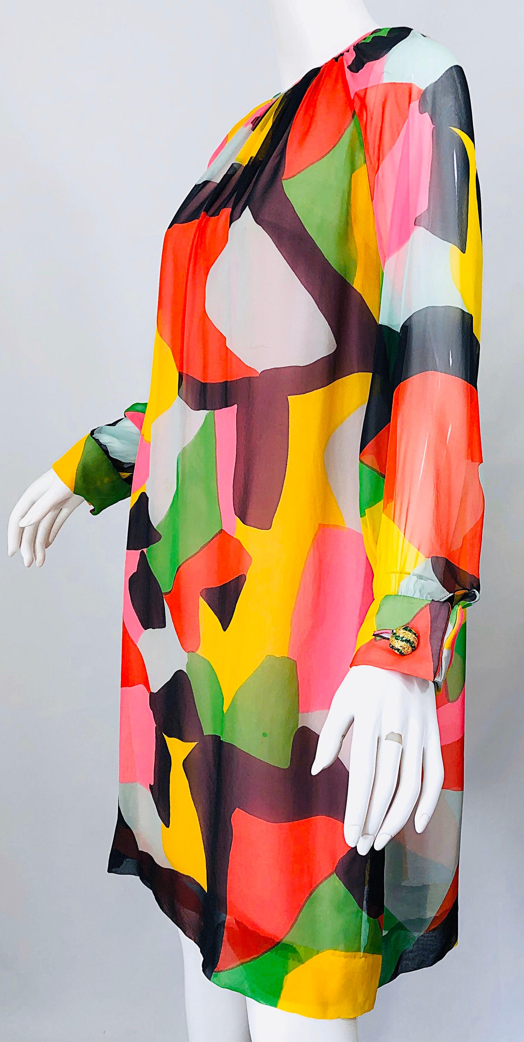 1960s Couture Rembrandt by Ole Borden Silk Chiffon Abstract Vintage 60s Dress For Sale 4