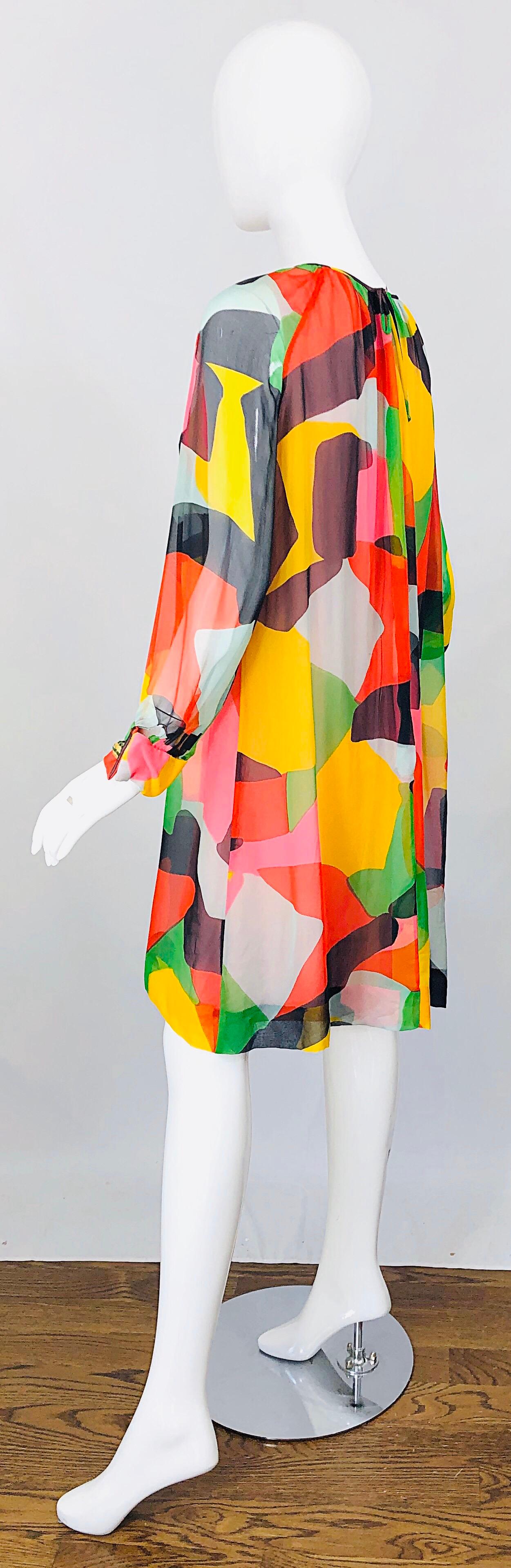 1960s Couture Rembrandt by Ole Borden Silk Chiffon Abstract Vintage 60s Dress For Sale 5
