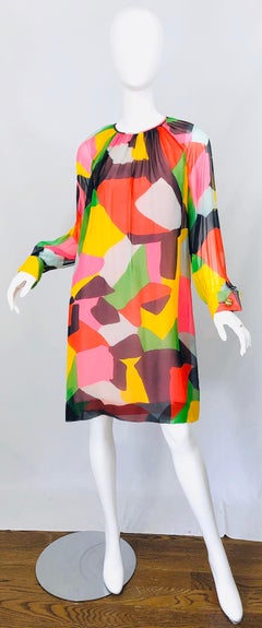 1960s Couture Rembrandt by Ole Borden Silk Chiffon Abstract Vintage 60s Dress