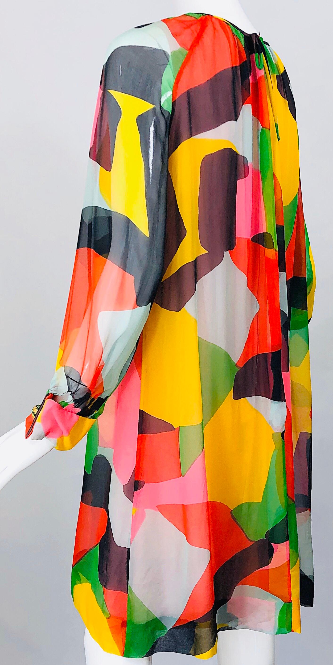 1960s Couture Rembrandt by Ole Borden Silk Chiffon Abstract Vintage 60s Dress For Sale 1