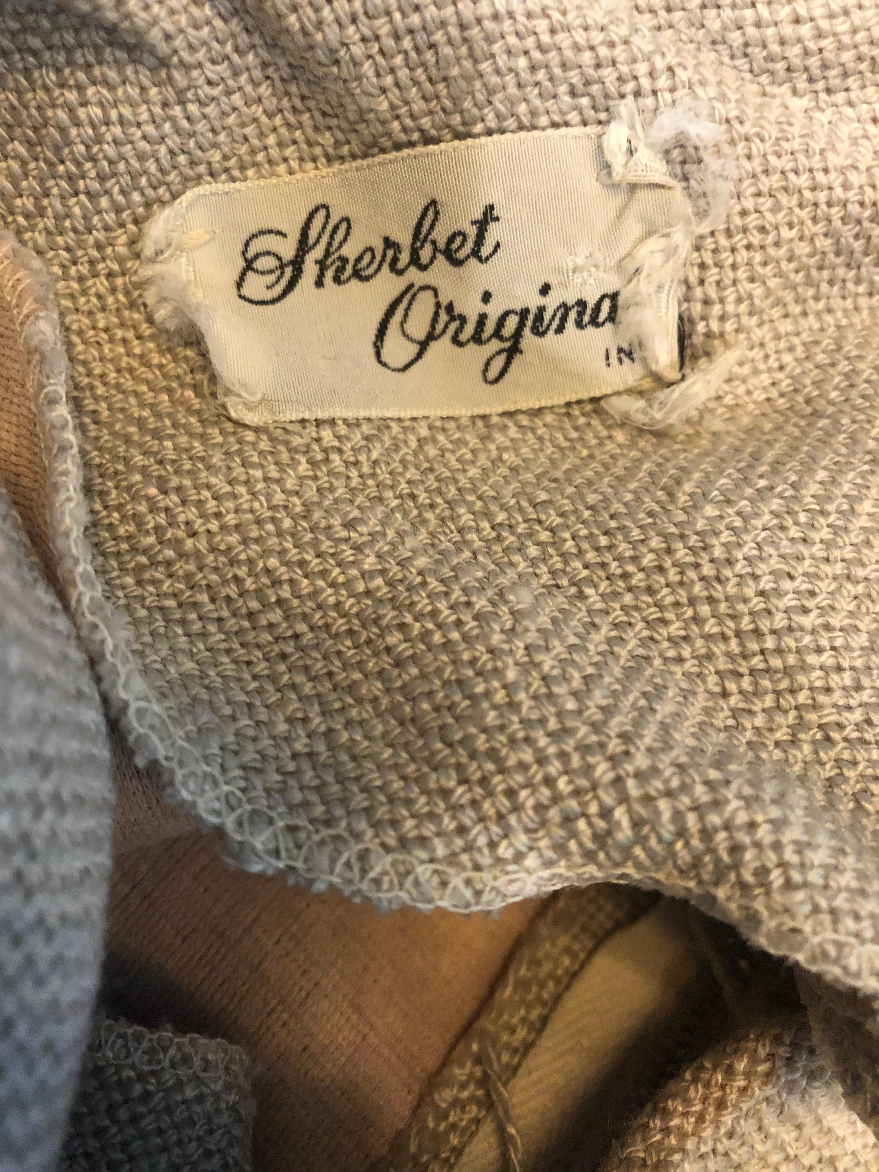 Sherbert Originals - Robe droite chic vintage en lin beige et noir, à blocs de couleurs, années 1960 en vente 8