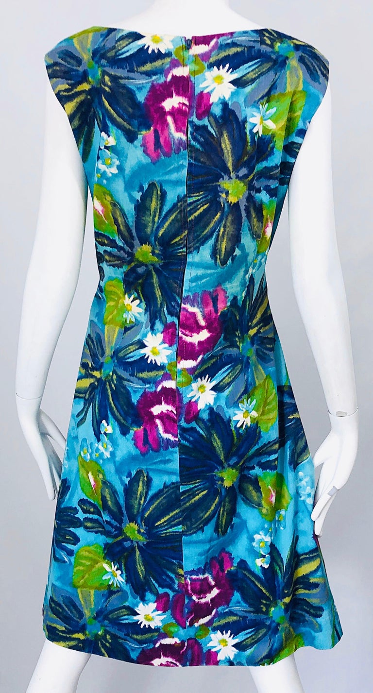 Chic 1960s Size Large Cotton Retro Mod Flower Print Vintage 60s A Line ...