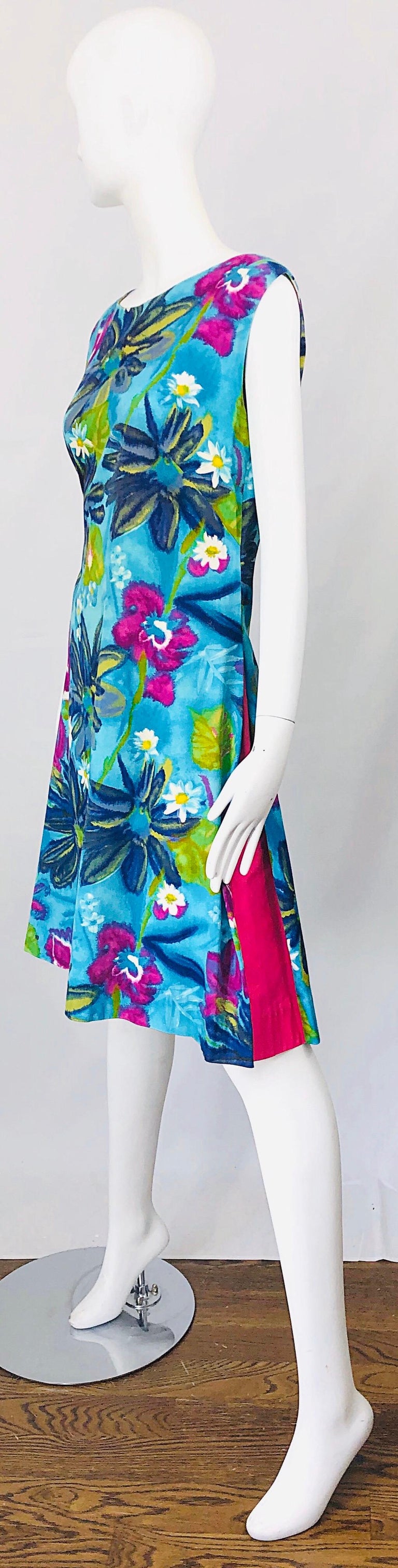 Chic 1960s Size Large Cotton Retro Mod Flower Print Vintage 60s A Line ...