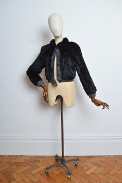 Chic 1970’s Black Coney Lapin Fur Knitted detail Cropped Bomber Jacket - Coat