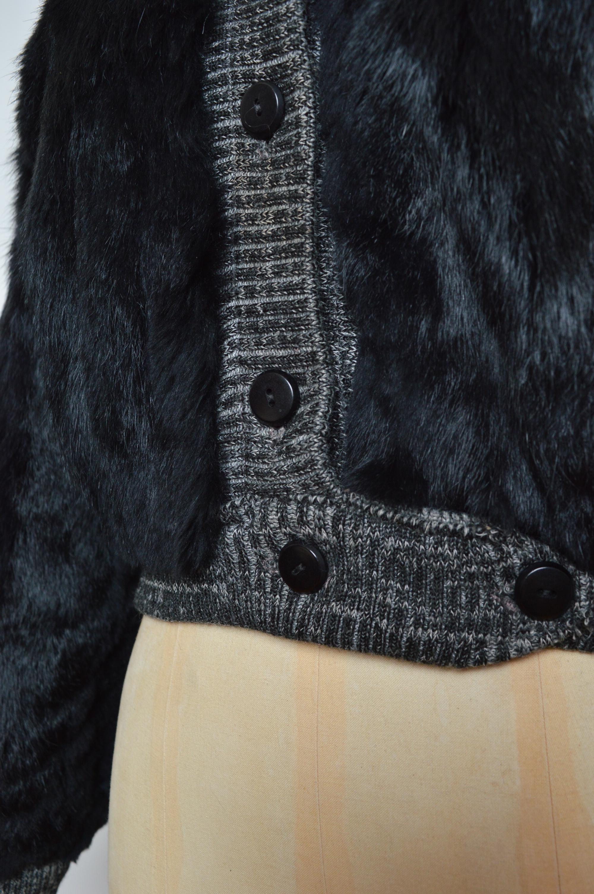 Chic 1970’s Black Coney Lapin Fur Knitted detail Cropped Bomber Jacket - Coat For Sale 2