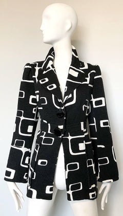 Chic 1990s Alberto Makali Size 12 Abstract Op Art Black and White Blazer Jacket