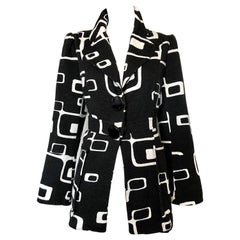 Chic 1990s Alberto Makali Size 12 Abstract Op Art Black and White Blazer Jacket