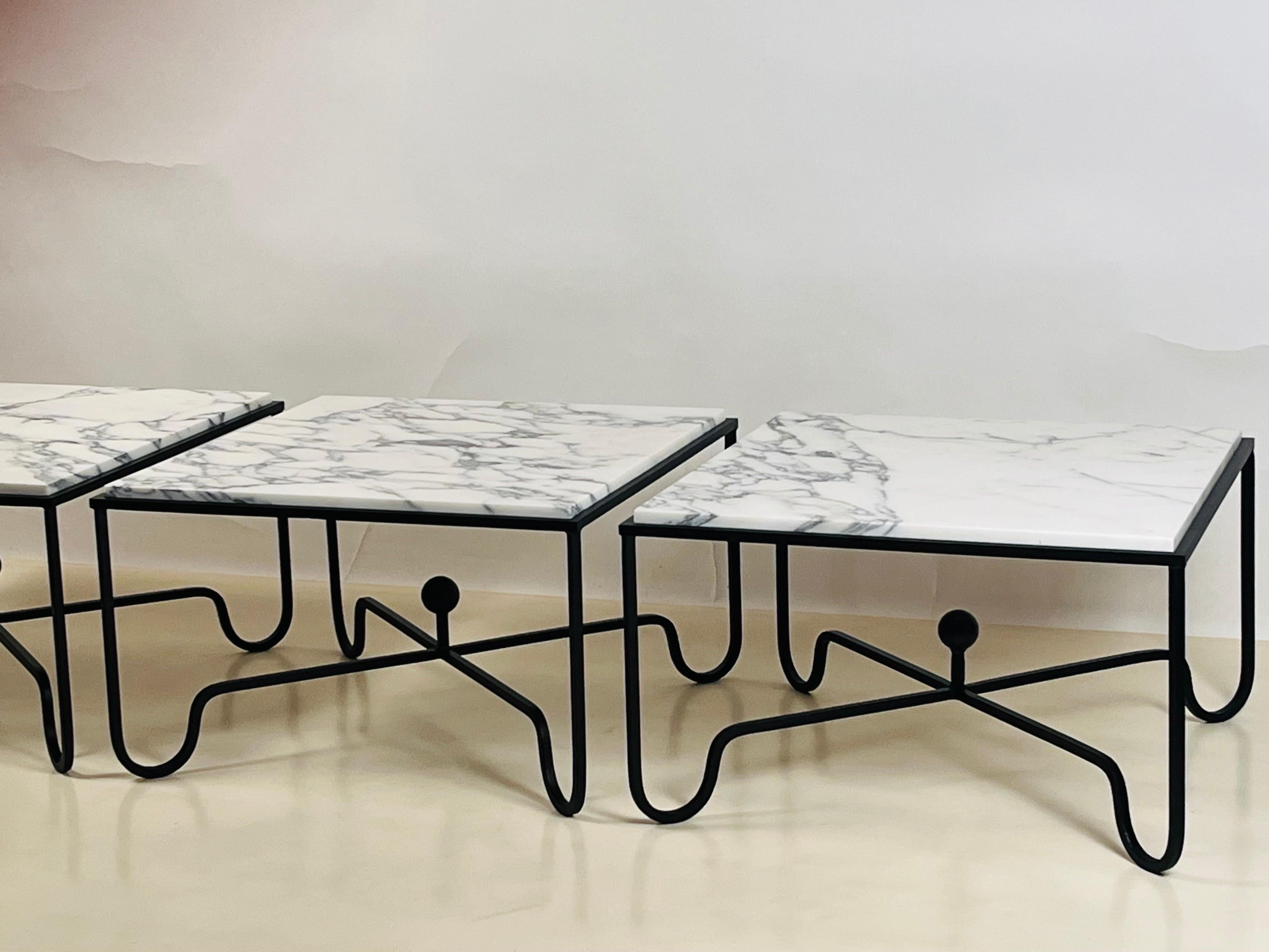 French Chic 3-Part Arabescato Marble 'Entretoise' Coffee Table by Design Frères For Sale