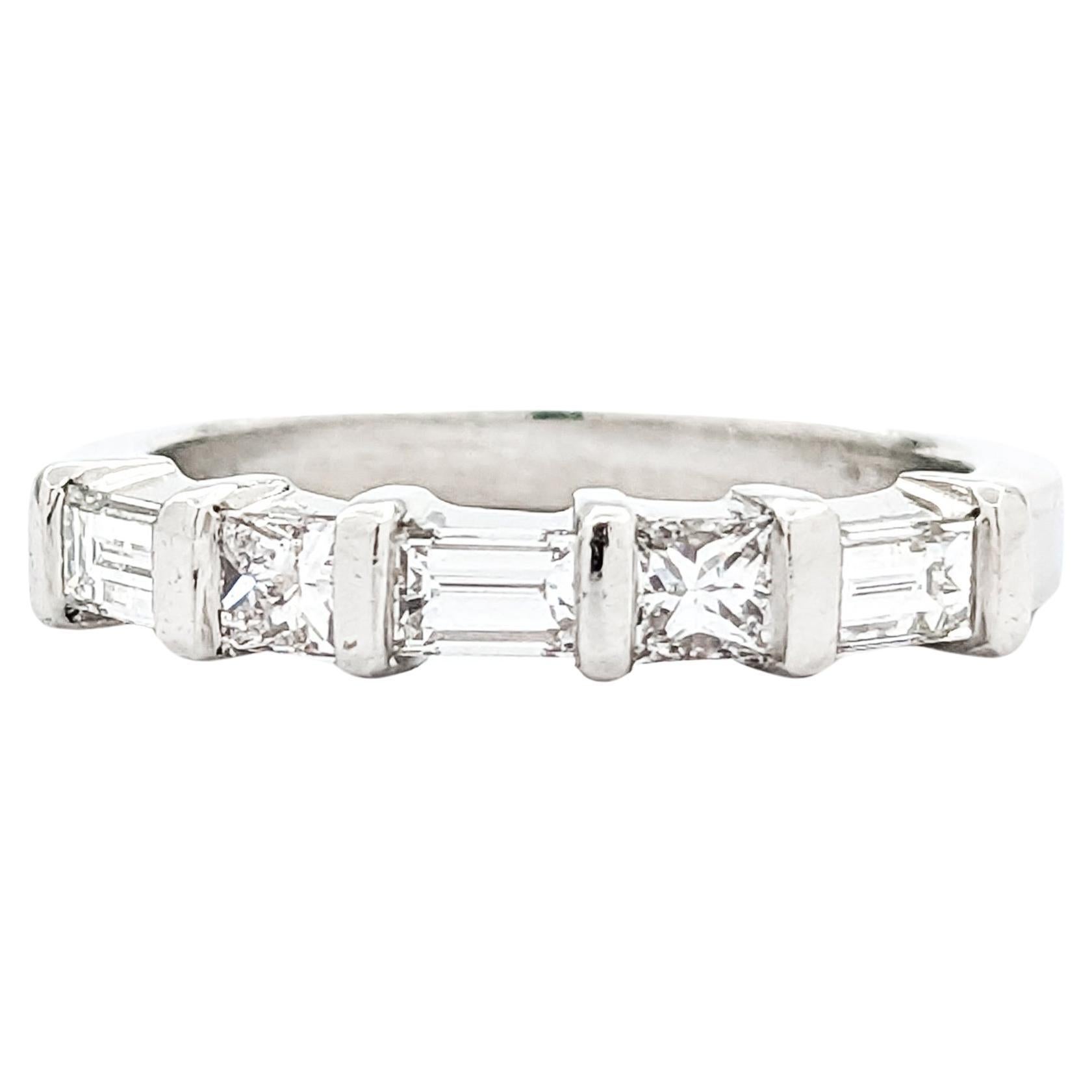Chic .60ctw Princess & Baugette Diamond Band in Platinum For Sale
