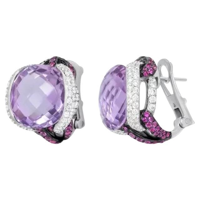 Chic Amethyst 24, 35ct Pink Sapphire Diamond White 18K Gold Earrings for Her For Sale