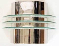 Elegant Chrome and Glass Art Deco Sconces, Rewired