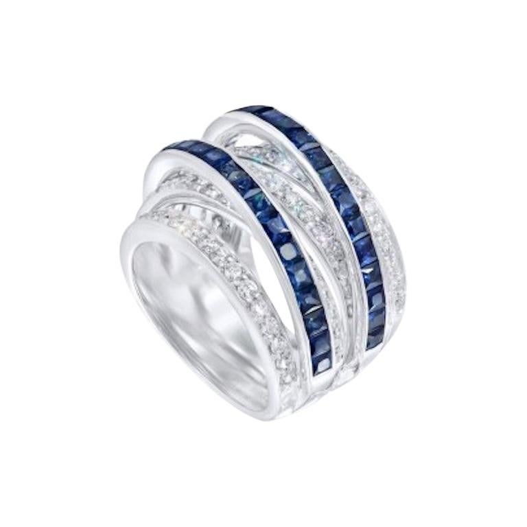 Chic and Stylish Baguette Blue Sapphire White Diamond Gold Statement Ring