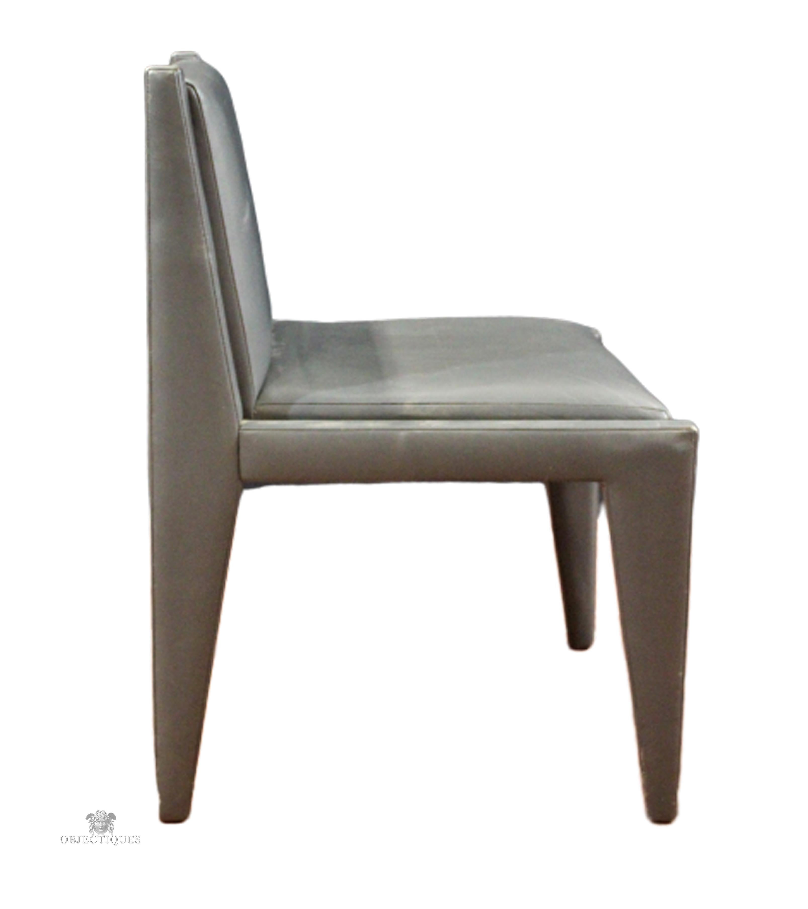 Italian Chic and Stylish Leather Clad Side Chair in Light Gray For Sale