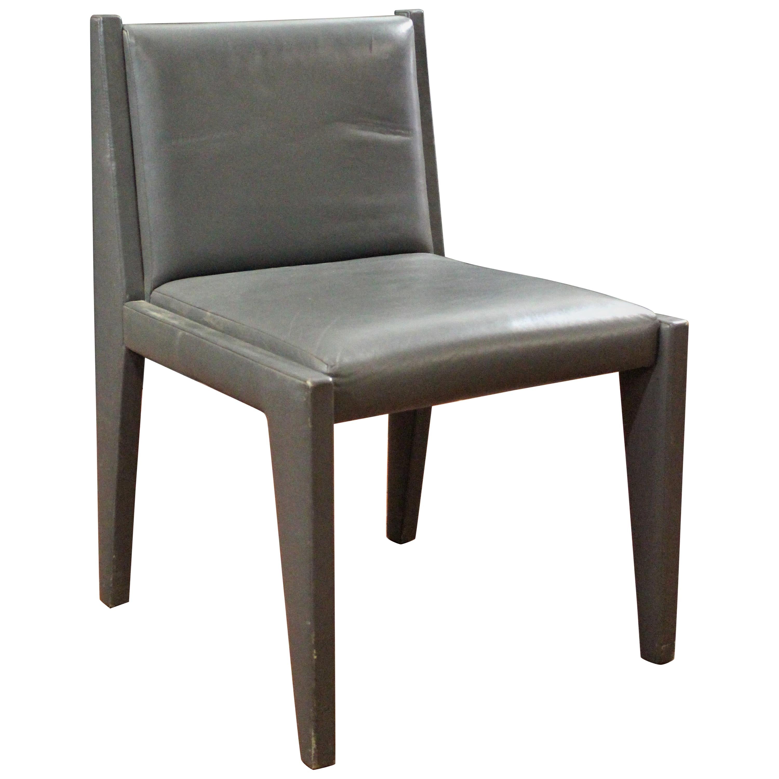 Chic and Stylish Leather Clad Side Chair in Light Gray For Sale