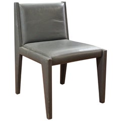 Vintage Chic and Stylish Leather Clad Side Chair in Light Gray